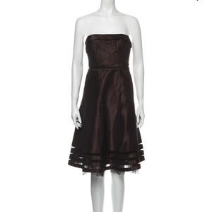 Vera Wang Silk A-line Strapless Dress in Black